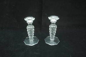 Fostoria American Pattern Crystal Candlestick Holders 6.25 tall