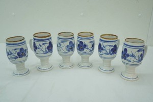 Blue and White Floral ceramic  footed Mugs