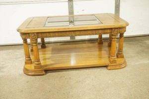 Vintage Glass & Wood Coffee Table