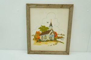 vintage 1980 Sunset Stitchery crewel embroidery framed 19 x 22