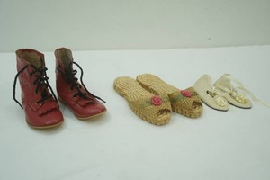 childrens or doll shoes, red leather boots, sandals, leather baby shoes all new condition