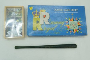 vintage Royal Rummy board game, mini Stan Musial bat, NIP Great American Trading Co. Marbles