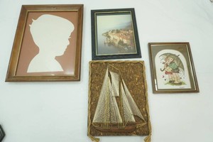 home decor wall art including vintage string art, silhouette, Hummel cross stitch