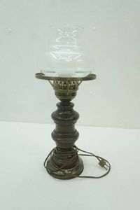 wood table lamp with clear glass globe 18 tall