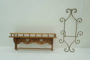 wire plate rack wall hanger 23 tall, wood shelf with plate rail 24wide