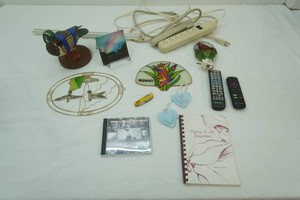 electric multi strips, remotes, stained glass suncatchers, night light and more