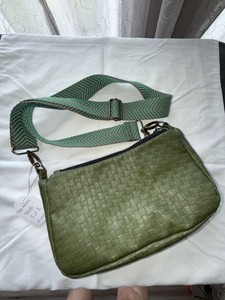 Ms Jorgesen Green Woven Crossbody Bag Matching Zip Pouch Set
