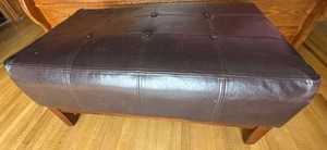 Tufted Brown Upholstered Ottoman Bench Wood Base Approx 37in