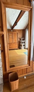 Large Rectangular Wood Framed Wall Mirror Honey Tone Rustic Decor