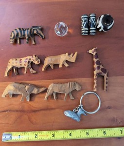 Lot of Assorted Hand Carved Wooden Safari Animals Beads Keychain