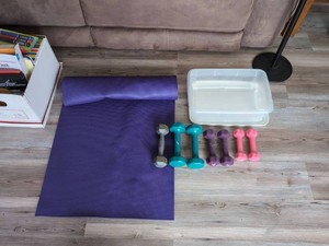 Home Workout Set Yoga Mat Dumbbells Plastic Storage Bin Bundle