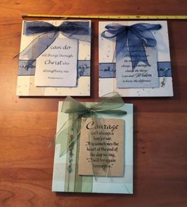 Set of 3 Inspirational Religious Wall Plaques Ribbon Beaded Decor
