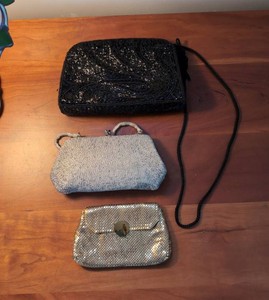 Vintage Evening Bag Clutch Purse Group Beaded Mesh Rhinestone