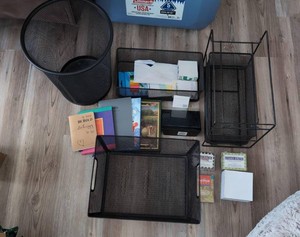 Black Metal Mesh Desk Organizer Set With Wastebasket & Paper Goods