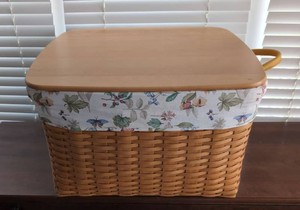 Longaberger Laundry Basket Hamper Wood Lid Floral Liner 21x17x13