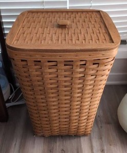 Longaberger Woven Wood Laundry Hamper Basket With Lid Signed 1993