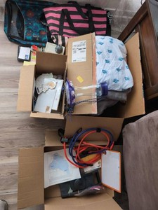 Box Lot of Assorted Household Goods Bags Linens Decor Accessories