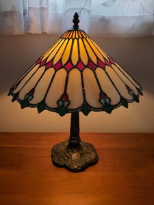 Tiffany Style Leaded Stained Glass Table Lamp Floral Base - Handmade by Minnesotan Artisan