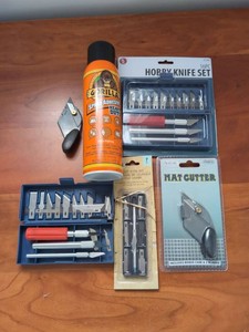 Lot of Assorted Craft Knives Mat Cutters & Gorilla Spray Adhesive
