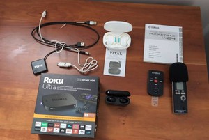 Mixed Electronics Lot Yamaha Pocketrak W24 Roku Ultra Earbuds Cables
