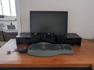 HP 21kd Monitor with Elephance Stand & Fellowes Split Keyboard