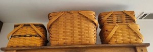 Longaberger Handwoven Hardwood Maple Storage Baskets With Leather Straps (Lot of 4)