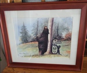 Sue Coleman Signed Numbered Bear & Totem Print Framed