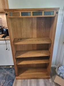 Sunny Designs Sedona Collection Oak Bookshelf With Slate Accent Panels 32 X 13 X 60 in
