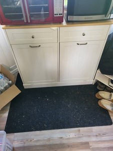 White Kitchen Cabinet With Countertop and Tilt-Out Bins for Trash and Recycling 39 X 13 X 35 in