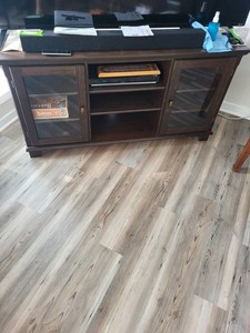Wood Media Console Cabinet With Glass Doors