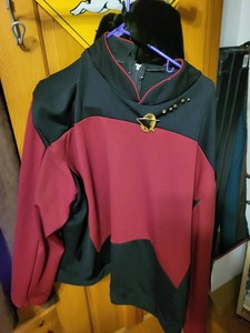 Science Fiction Costume Tunic and an authentic Russian Military Black Ushanka Hat featuring a red star badge with a hammer and sickle emblem