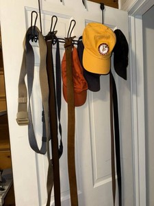 Over Door Belt Rack w Assorted Belts & Baseball Caps Hat Lot