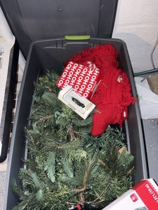 Box Lot of Assorted Christmas Decor Ornaments Garland Lights