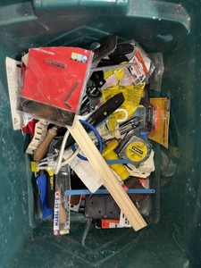 Box Lot of Assorted Hand Tools Blades Measuring Tools Hardware