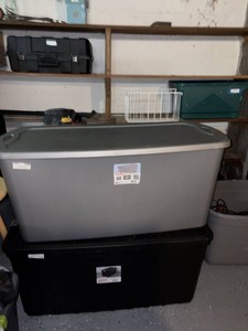Set of 2 Sterilite 50 Gallon Storage Totes w Lids Gray Black