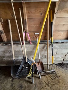 Assorted Garden Tool Lot John Deere Fork Shovels Rakes Loppers