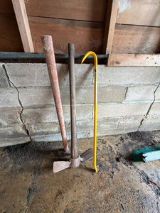 Lot of Assorted Hand Tools Stanley Pry Bar Mattock Sledge Hammer