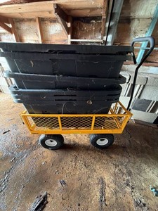 Steel Mesh Utility Wagon with Black Plastic Storage Tote Lot