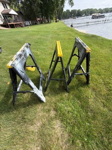 Set of 3 Folding Plastic Sawhorses Work Supports Black Yellow