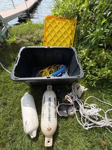 Boat Dock Accessories Lot Anchor Fenders Ropes Storage Tote