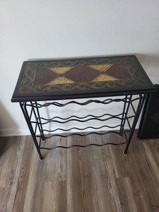 Tuscan Style Metal Wine Rack Accent Table with Decorative Top