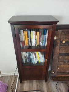 Dark Wood Glass Door Bookcase Cabinet 20x11x44 Mission Style