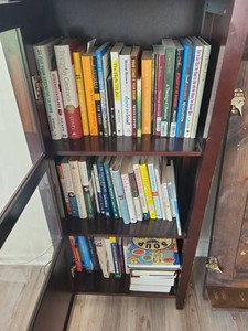 Dark Wood Glass Door Display Cabinet Narrow Shelving Unit