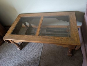 Wood Coffee Table With Glass Insets 54.25 X 22 in