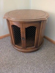 Wooden Corner Cabinet Oval Top Mesh-Front Doors