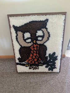 Framed Latch Hook Owl Wall Hanging