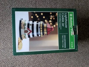 Holiday Time Lighthouse Cookie Jar 100% Earthenware