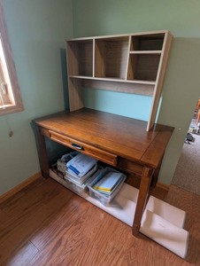 Wood Desk With Hutch & Wall Shelf