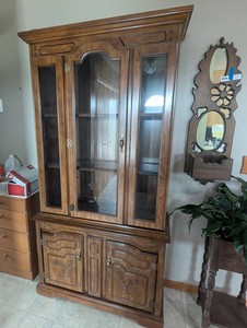 Vintage Oak China Cabinet Hutch 78.5 X 37 X 16 in