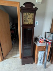Tall Case Grandfather Clock With Weights & Pendulum